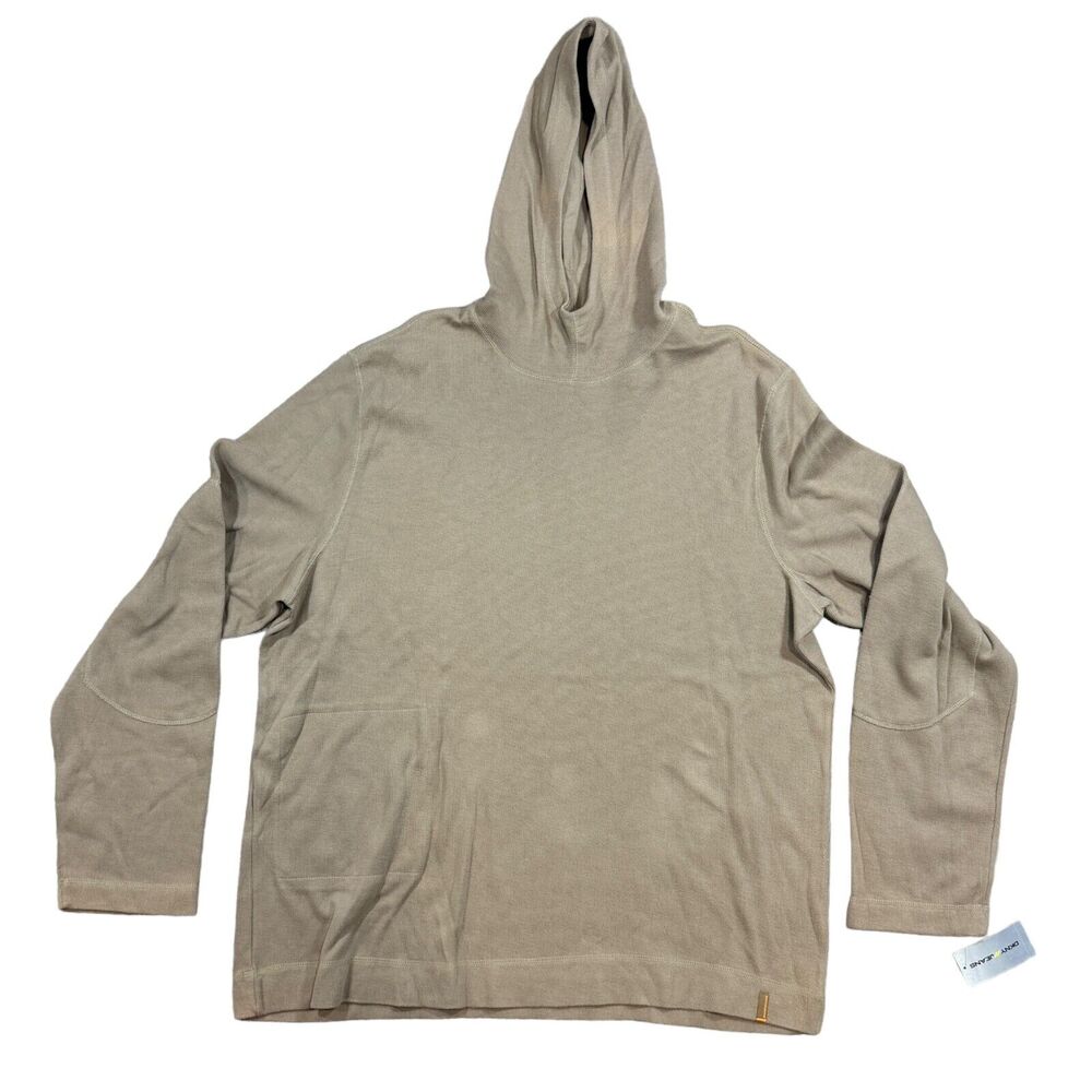 DKNY Hoodie Men's 2XL Beige 100% Cotton Long Sleeve Hooded Pullover Performance